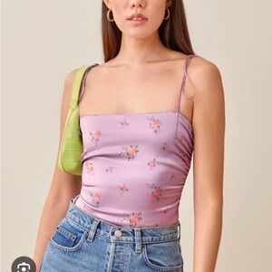 NWT reformation lucrezia silk top in purple floral. Size 8.